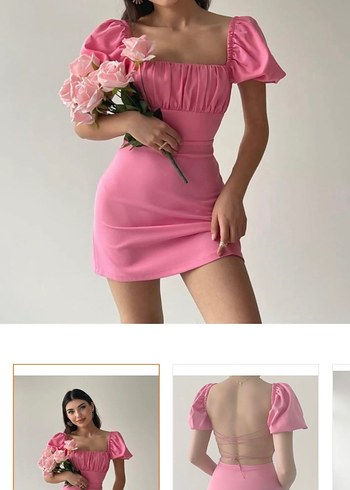 Pembe Mini Straplez Fırfırlı Elbise