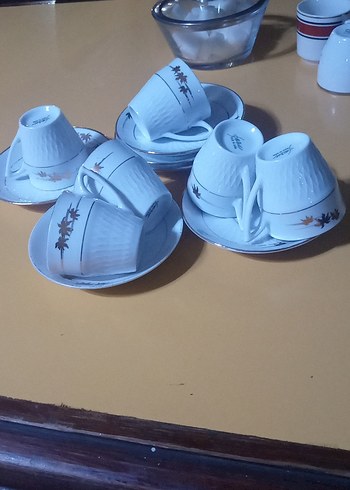 altın yaldızlı Beyaz Porselen 6'lı Fincan Takımı - Görsel 3