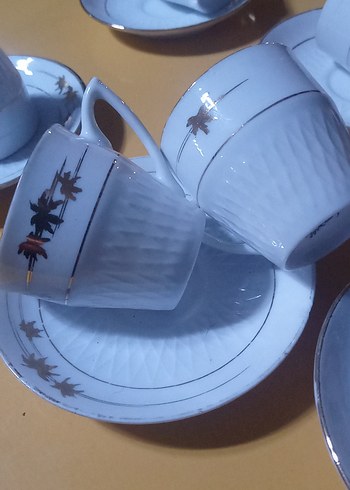 altın yaldızlı Beyaz Porselen 6'lı Fincan Takımı - Görsel 2