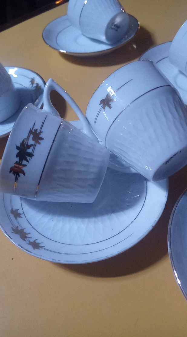 altın yaldızlı Beyaz Porselen 6'lı Fincan Takımı - Görsel 2