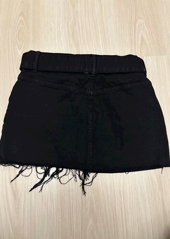 Bershka Kemerli Siyah Mini Kot Etek