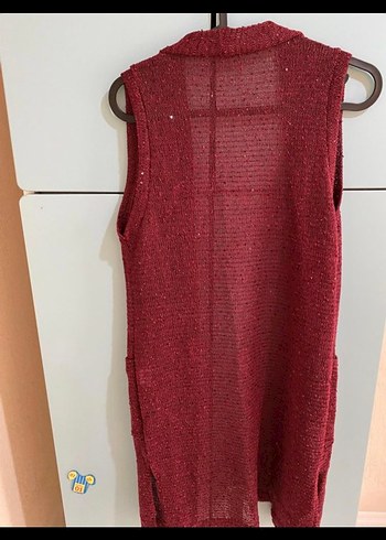 Bordo Triko Bohem Midi Yelek