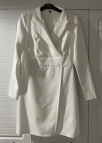 Ekru Kruvaze Mini Dokuma Elbise - Görsel 3