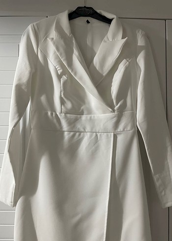 Ekru Kruvaze Mini Dokuma Elbise - Görsel 4