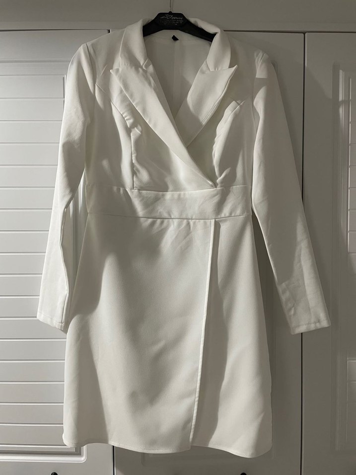 Ekru Kruvaze Mini Dokuma Elbise - Görsel 3