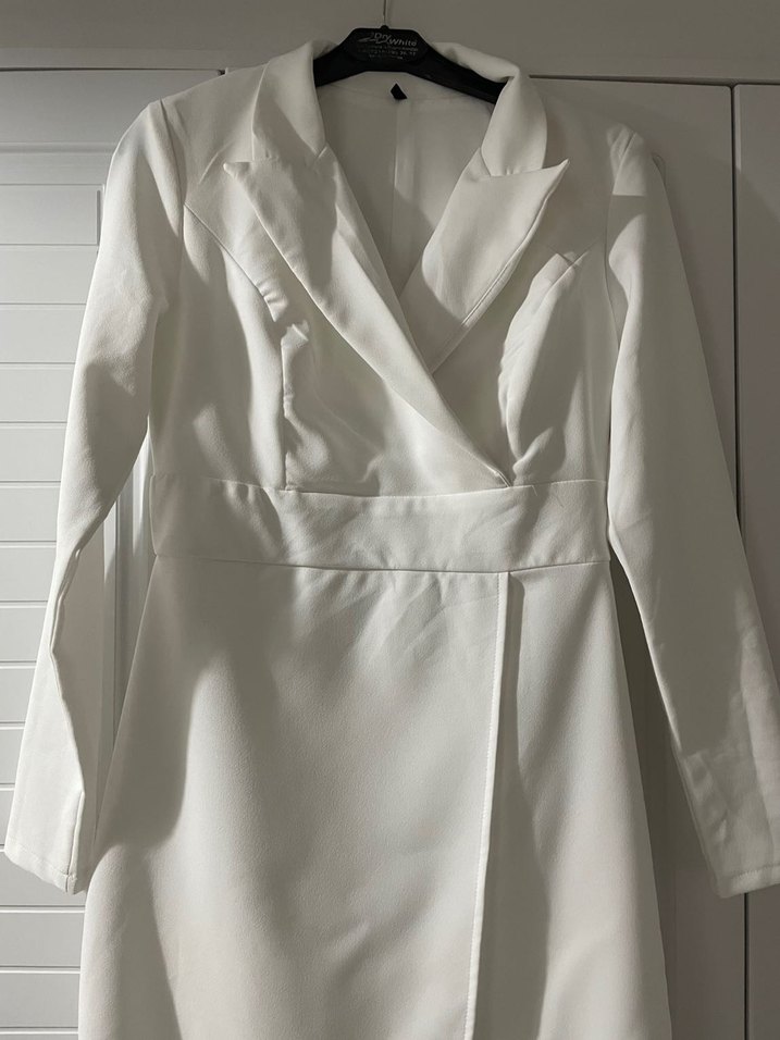 Ekru Kruvaze Mini Dokuma Elbise - Görsel 4