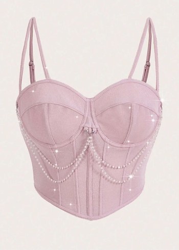 Sheinside pembe Zincir Detaylı Bustiyer