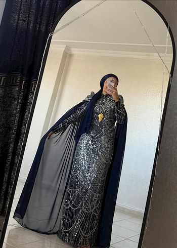 Uzun Drapeli Gri Gotik Abiye Elbise