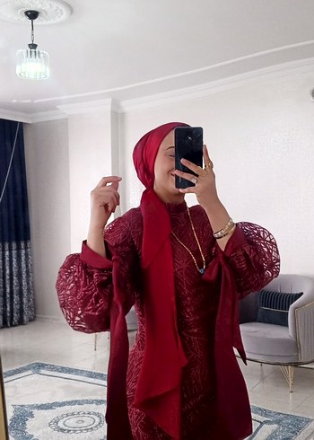 Bordo Bohem Etnik Desenli Uzun Henna Elbise