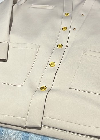 Bej Düğmeli Midi Kadın Ceket - Görsel 4