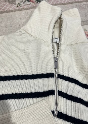 Çizgili Boğazlı Kadın Triko Kazak - Görsel 2