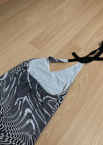 Straplez Uzun Siyah Gri Batik Elbise - Görsel 3