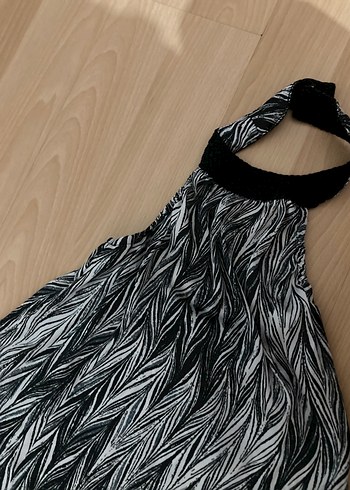 Bohem Gri Zebra Desenli Uzun elbise - Görsel 3