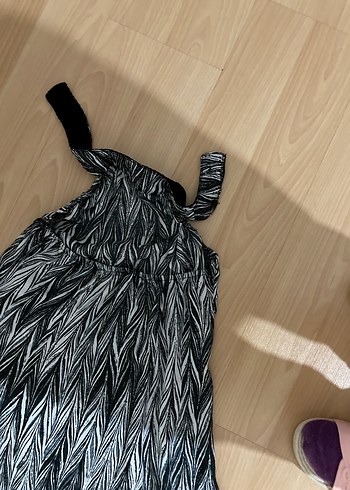 Bohem Gri Zebra Desenli Uzun elbise - Görsel 4