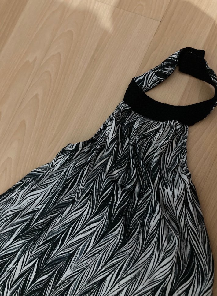 Bohem Gri Zebra Desenli Uzun elbise - Görsel 3