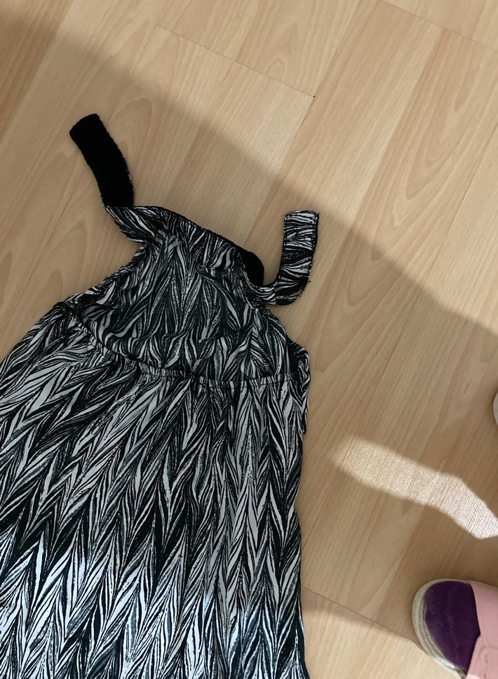 Bohem Gri Zebra Desenli Uzun elbise - Görsel 4