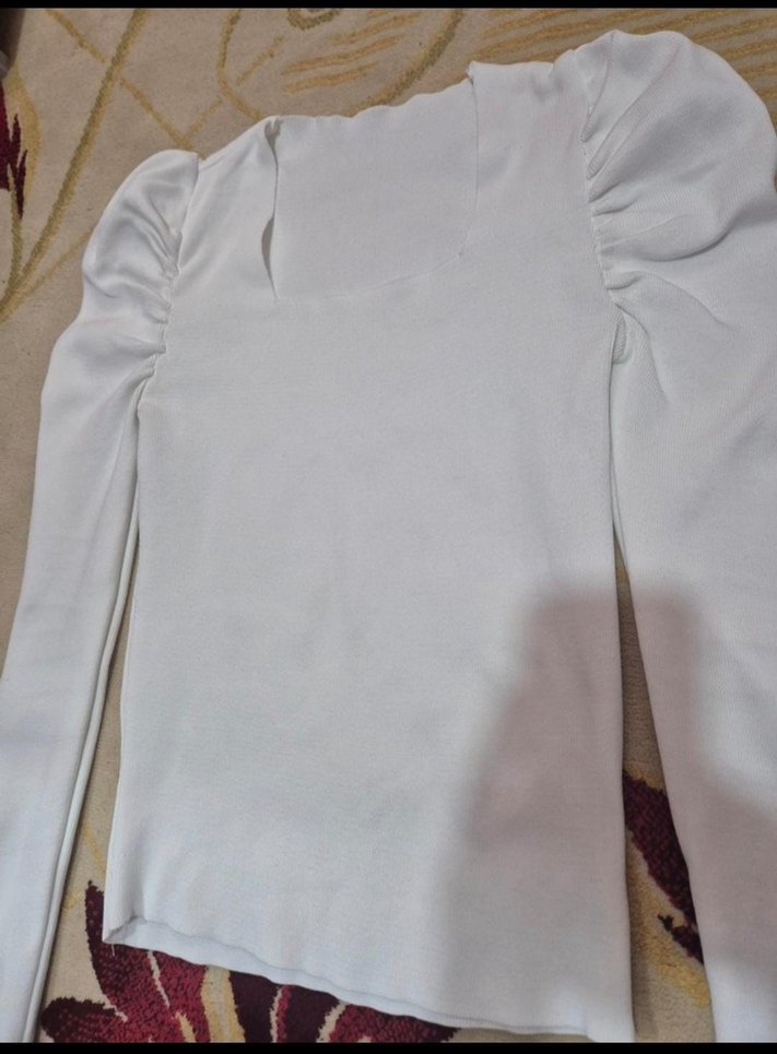 Beyaz Kare Yaka Kadın Triko - Görsel 5