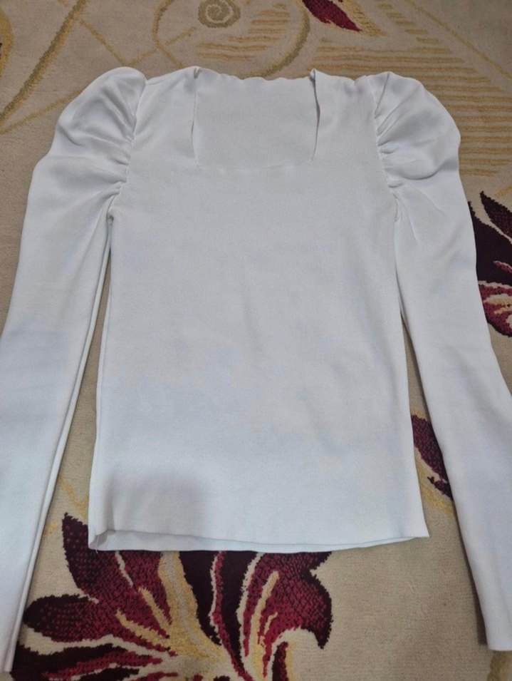 Beyaz Kare Yaka Kadın Triko - Görsel 4