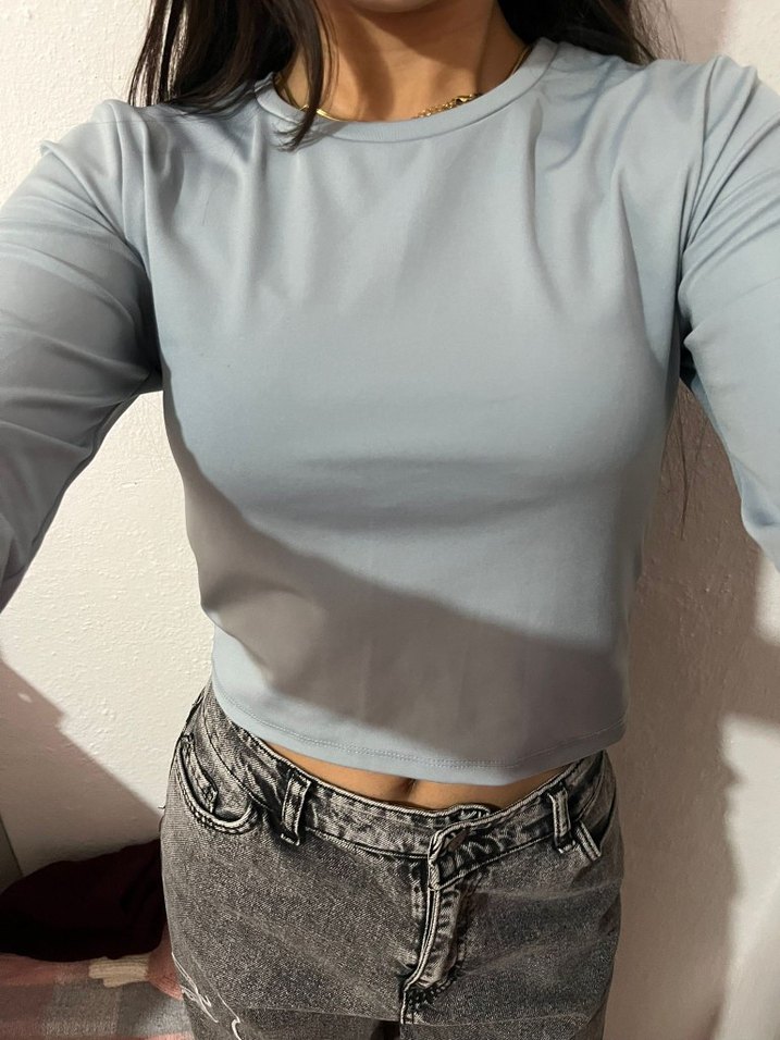 Petrol Yeşili Uzun Kollu Dar Kesim Kadın Bluz - Görsel 2