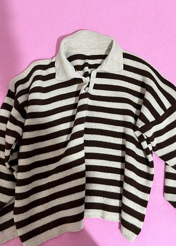 Uzun Kollu Çizgili Triko Kadın Kazak - Görsel 3