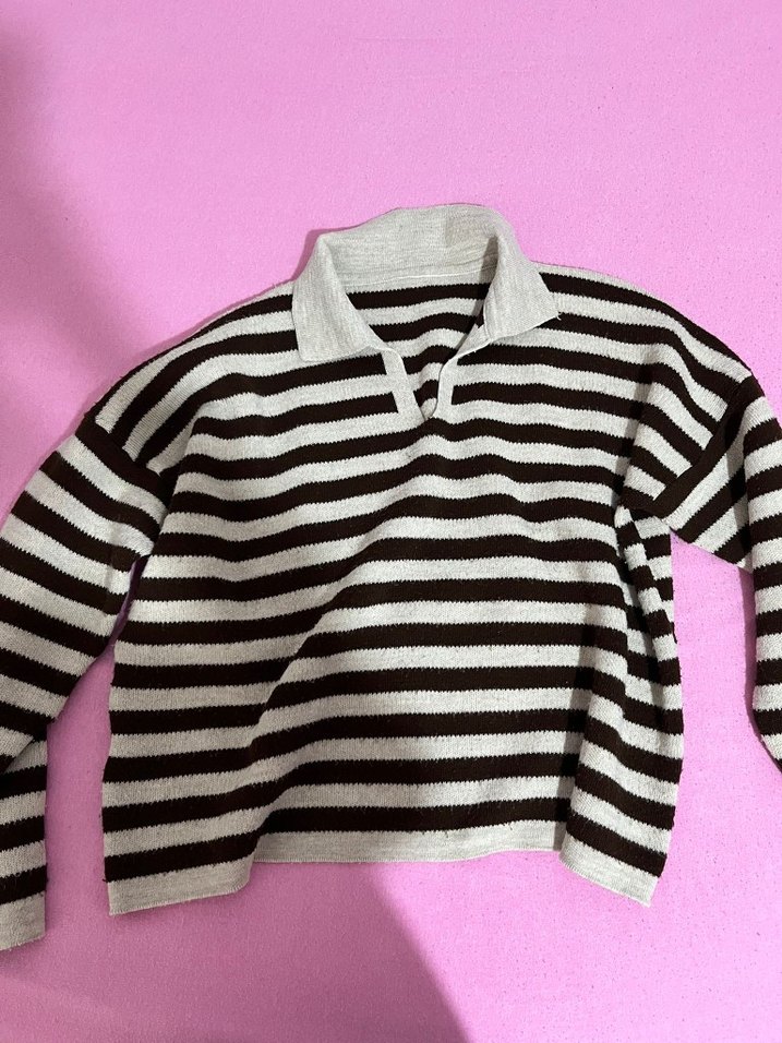 Uzun Kollu Çizgili Triko Kadın Kazak - Görsel 2