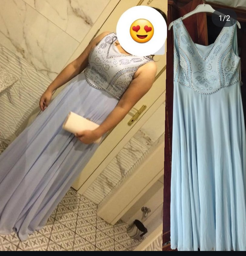 Mavi Nakışlı Bohem Uzun Kadın Elbise - Görsel 2