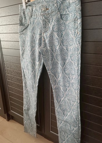 s Beden mavi Renk Düğmeli Baskılı Bohem Kadın Kot Pantolon
