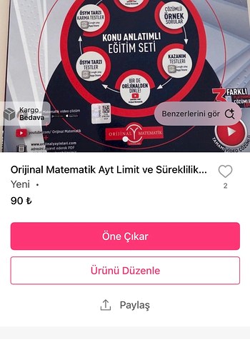 Orijinal Matematik AYT Limit ve Süreklilik Eğitim Seti