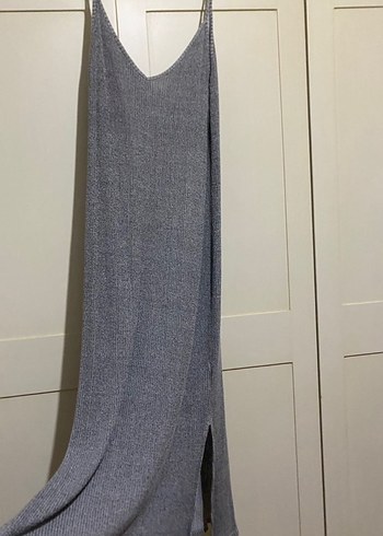 Bershka Gri V Yaka Salaş Uzun Elbise
