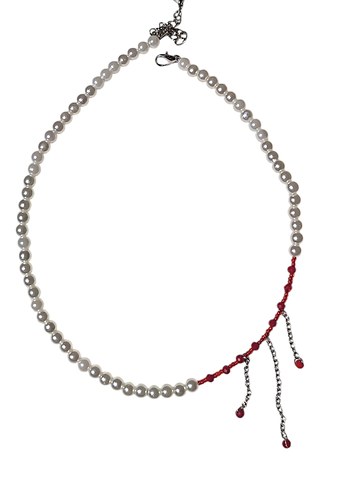 İncili kırmızı Pinterest tarzı choker kolye
