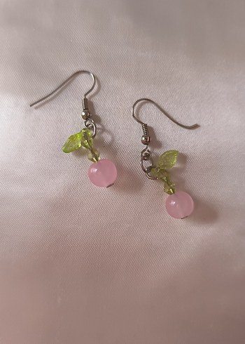 Pembe Mini Boncuklu Kiraz Küpe