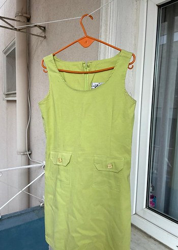 Düğmeli Yeşil Midi Kolsuz Elbise - Görsel 4