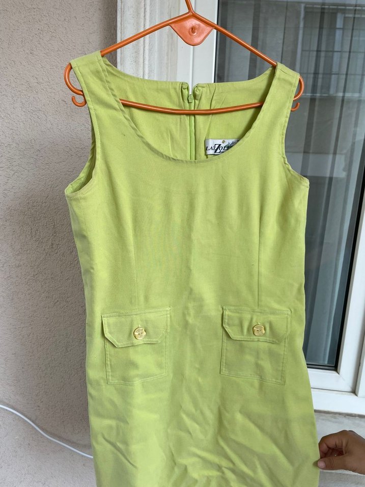 Düğmeli Yeşil Midi Kolsuz Elbise - Görsel 3