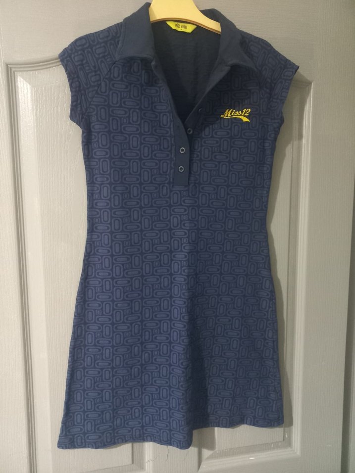 Lacivert Düğmeli Yakalı Midi Kadın Elbise - Görsel 2