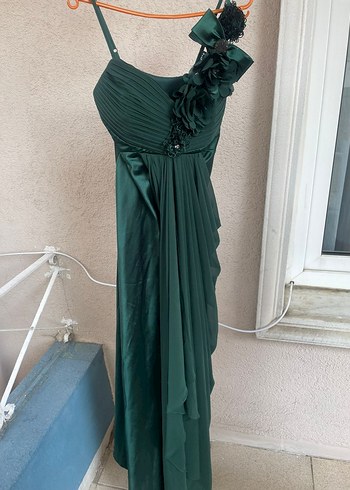 Drapeli Yeşil Uzun Abiye Elbise - Görsel 2