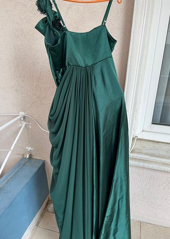 Drapeli Yeşil Uzun Abiye Elbise - Görsel 4