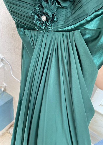 Drapeli Yeşil Uzun Abiye Elbise - Görsel 5