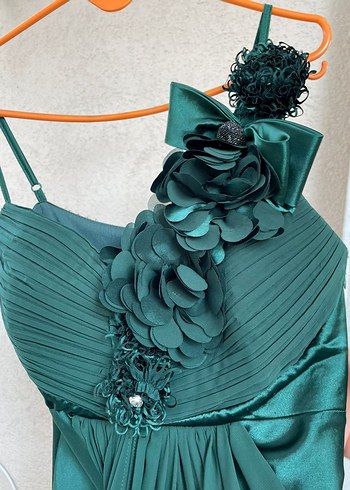 Drapeli Yeşil Uzun Abiye Elbise - Görsel 3