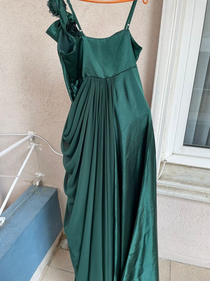 Drapeli Yeşil Uzun Abiye Elbise - Görsel 4