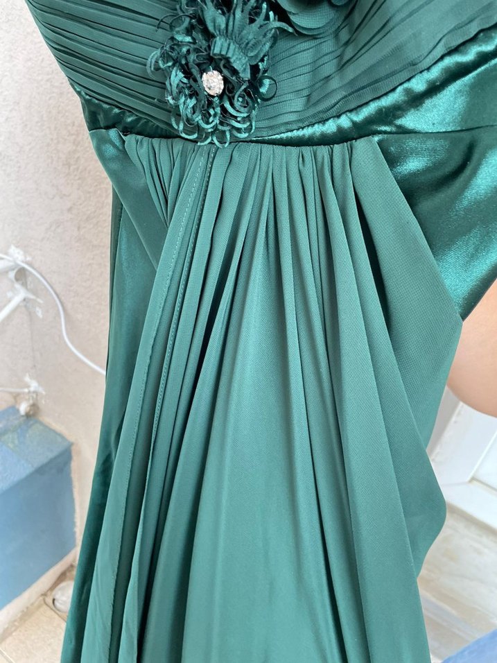 Drapeli Yeşil Uzun Abiye Elbise - Görsel 5