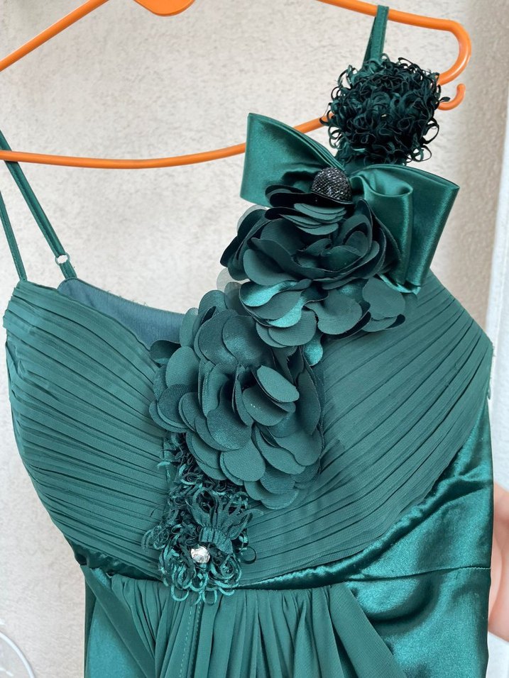 Drapeli Yeşil Uzun Abiye Elbise - Görsel 3