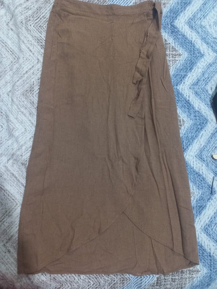 Bej Kadın Uzun Keten Etek - Görsel 3