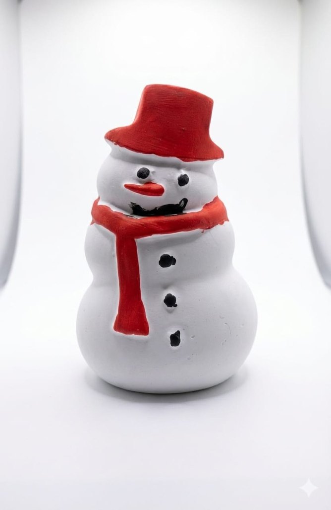 Renkli atkı ve şapkalı beyaz kardan adam figürü - Görsel 3