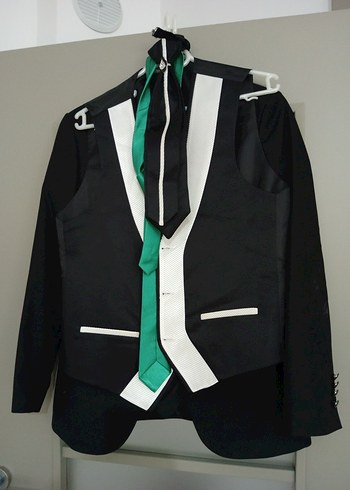 Siyah Beyaz Kuşaklı Tuxedo Ceket - Görsel 12