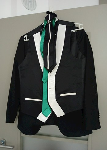 Siyah Beyaz Kuşaklı Tuxedo Ceket - Görsel 11