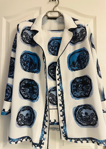 diğer Beden Mavi Batik Desenli Uzun Kadın Takım