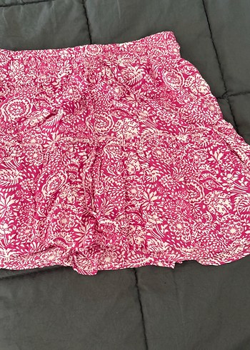 Pembe Fırfırlı Bohem Mini Etek