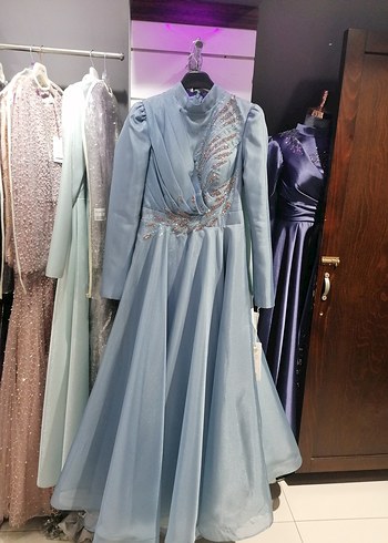 Mavi Drapeli Uzun Abiye Elbise - Görsel 4