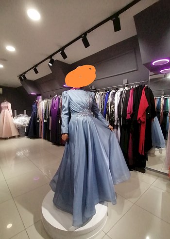 Mavi Drapeli Uzun Abiye Elbise - Görsel 2