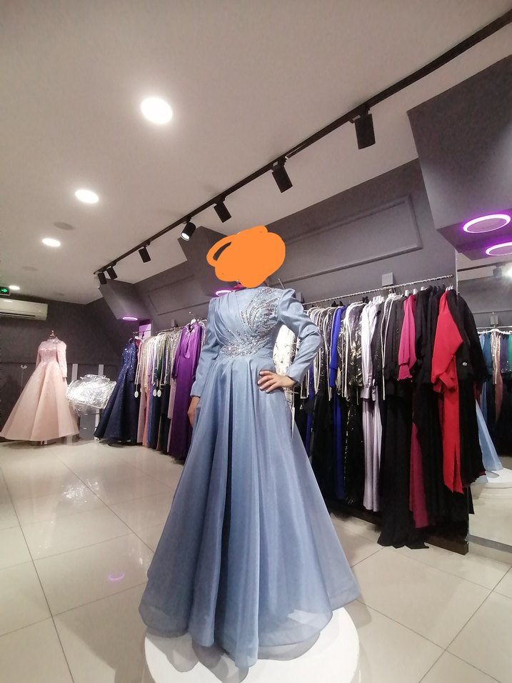 Mavi Drapeli Uzun Abiye Elbise - Görsel 3